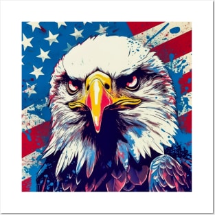 Freedom's Colors: Pop Art Bald Eagle and American Flag Posters and Art